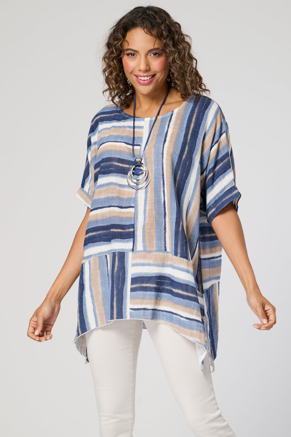 7331-F Stripe Cut Extended Top (Wholesale Pack Of 7) Pre-Order
