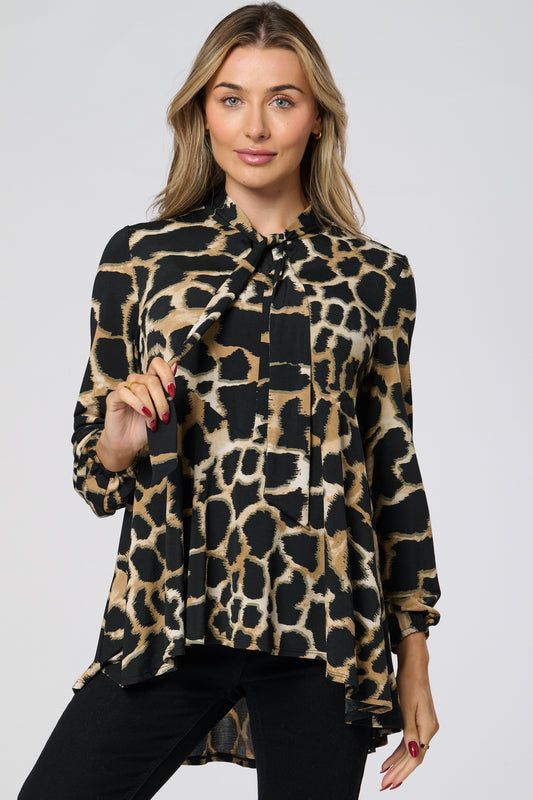 Animal Print Blouse With Collar Tie