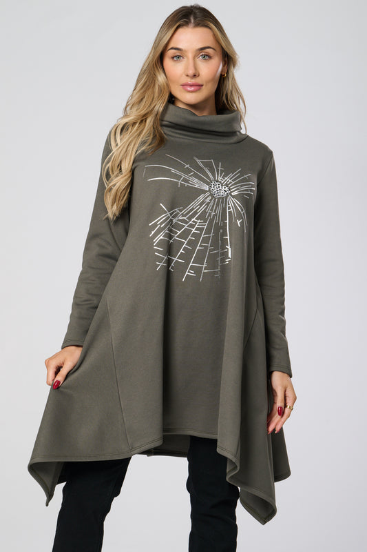 Cowl Neck Silver Embellished Tunic Top