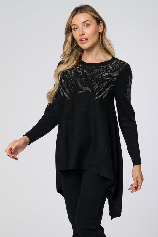 Embellished Pointed Hem Knitted Tunic Top