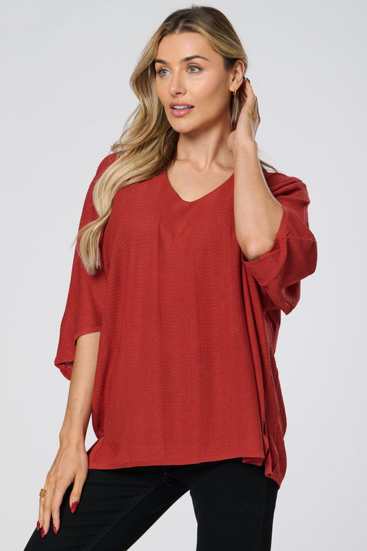 V Neck Ribbed Loose Fit Knitted Top