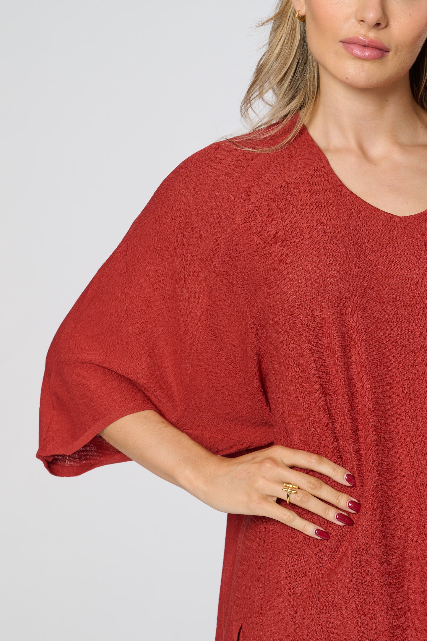 V Neck Ribbed Loose Fit Knitted Top