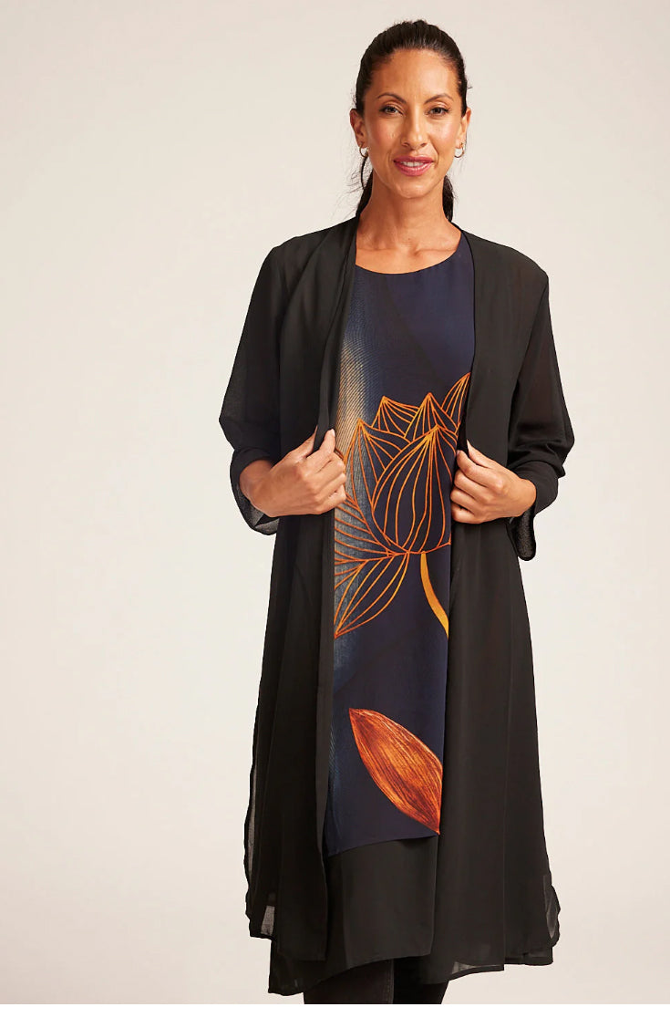 Large Flower Chiffon Print Inset Dress and Jacket