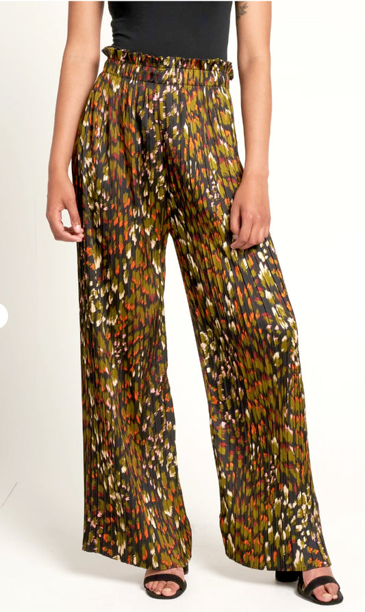 Crystal Pleat Printed Wide Leg Trousers