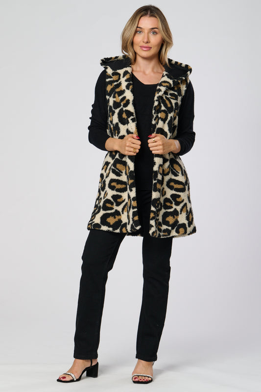 Faux Fur Hooded Long Gilet