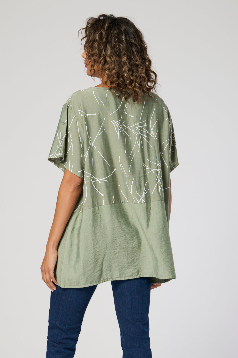 7925-A Printed oversized Top with short ruched sleeves (Wholesale Pack Of 7) Pre-Order