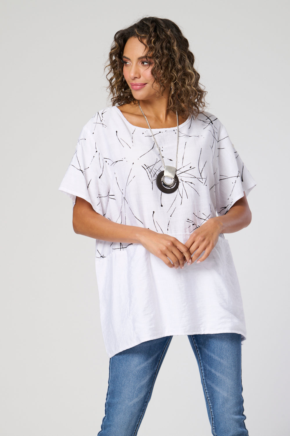 7925-A Printed oversized Top with short ruched sleeves (Wholesale Pack Of 7) Pre-Order