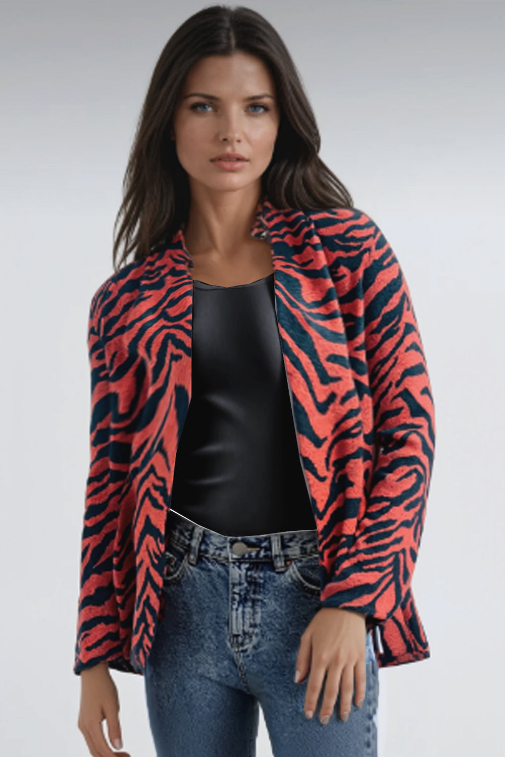 Tiger Print Soft Touch Jacket Inset Top