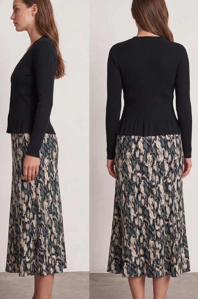 Multi-Panelled Snake Print Midi Skirt £11.95