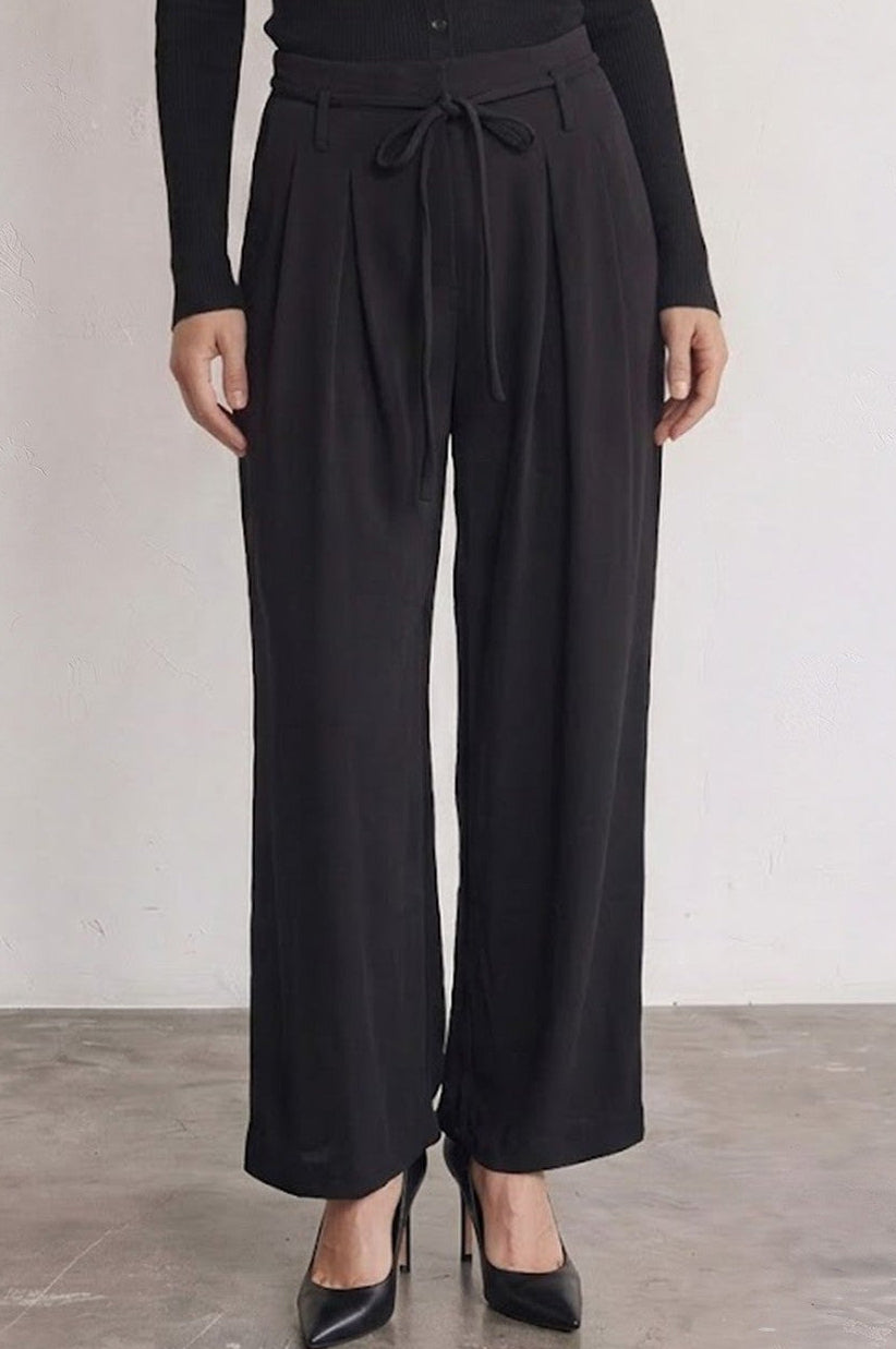 Pleated Tie-Belt Wide Leg Trousers