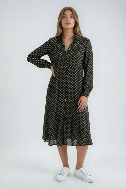 Spotted Multi-Panelled Shirt Dress