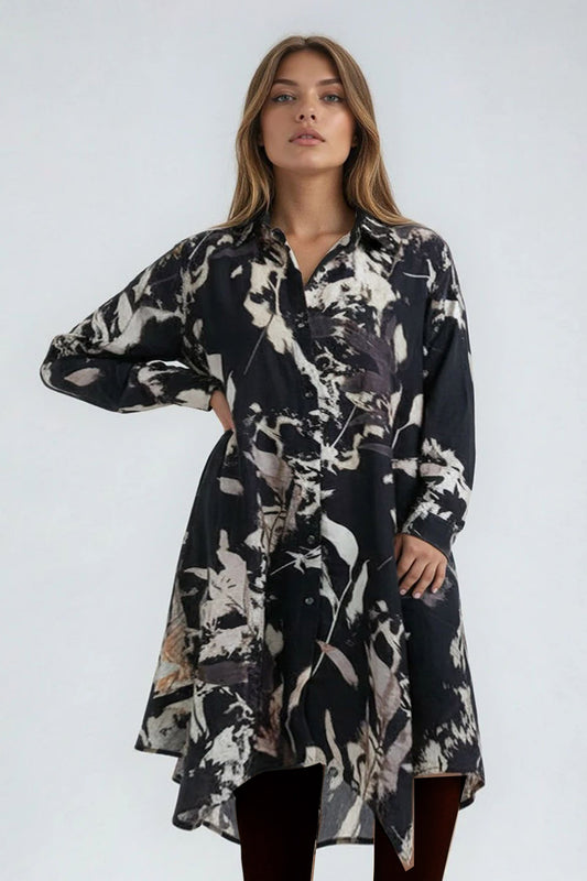 Botanical Autumnal Print Oversized Shirt Dress