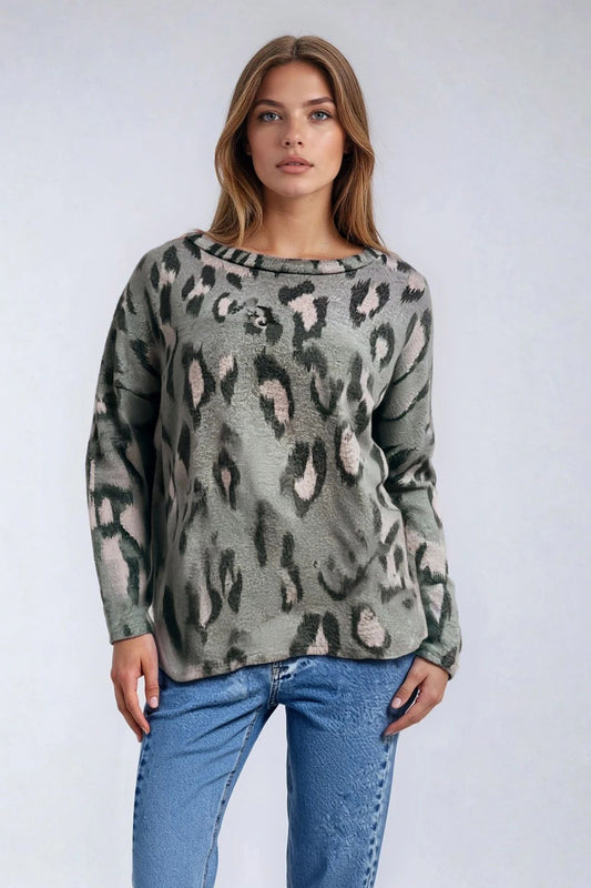 Soft Touch Animal Print Oversized Top