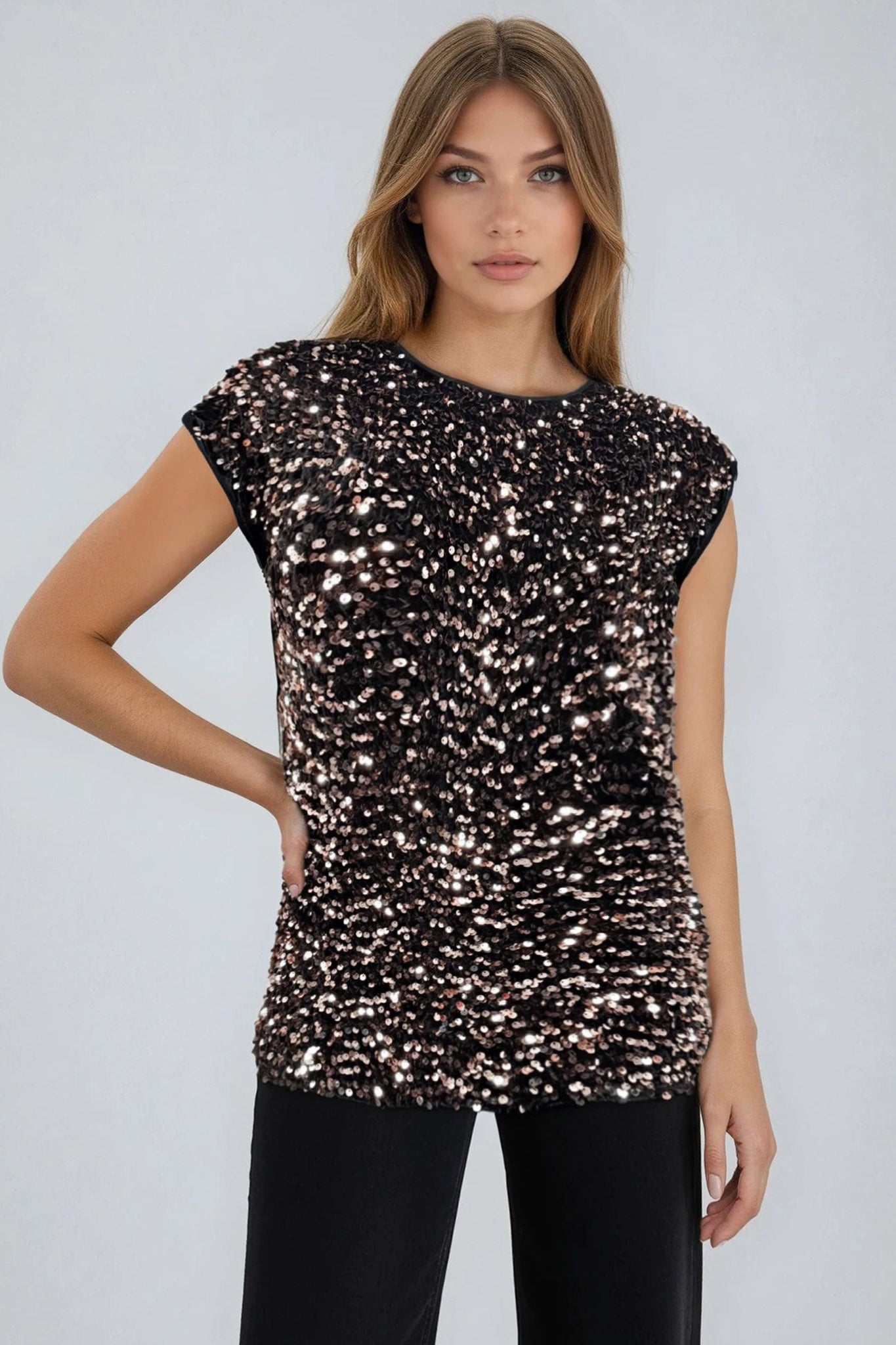 All Over Sequin Extended Shoulder Xmas Top