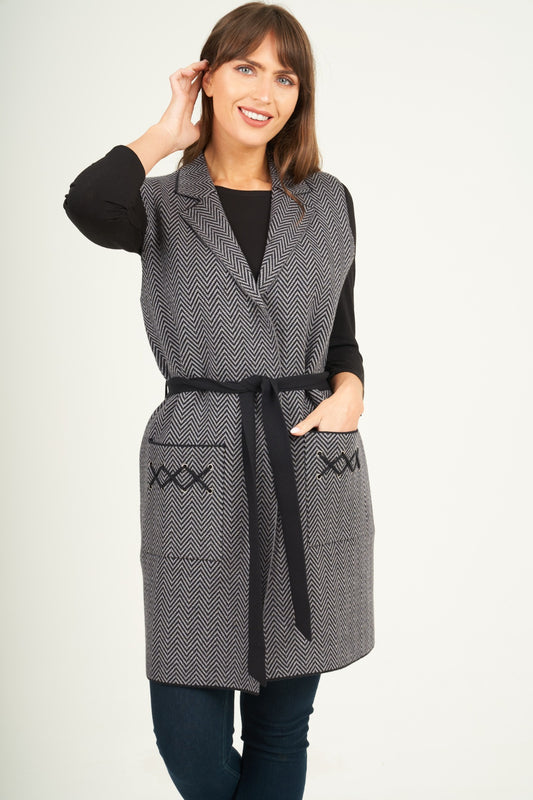 Chevron Sleeveless Knitted Jacket