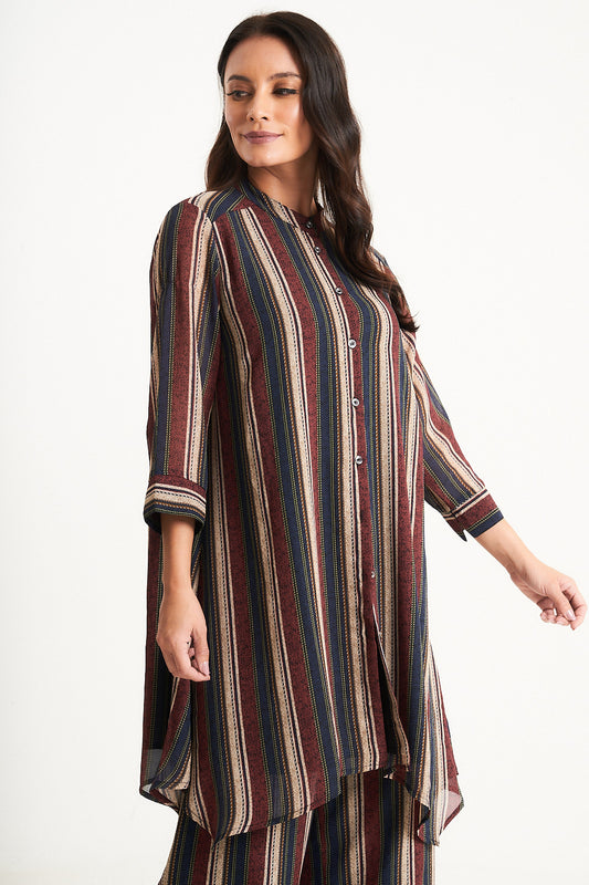 Chiffon Stripe Print Shirt Dress