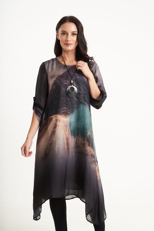 Silk-Look A-Line Midi-Dress with Necklace