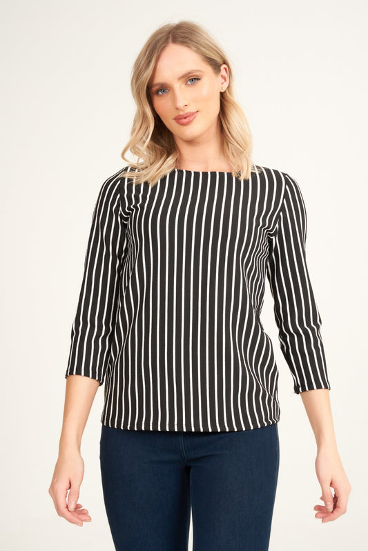 Striped Monochrome Three Quarter Sleeve Top