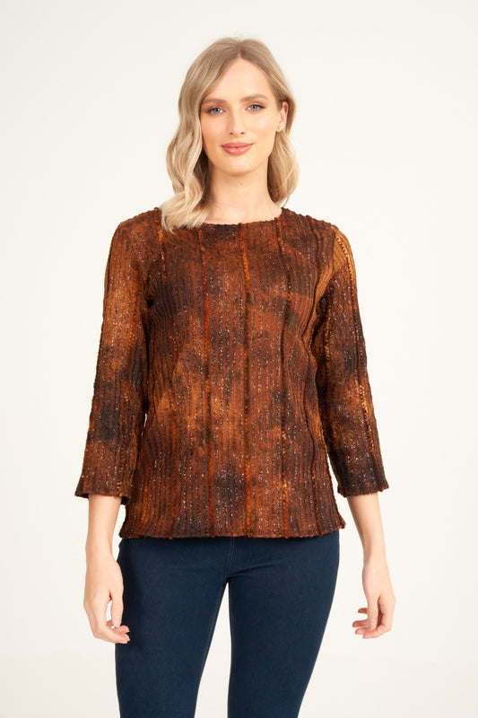 Velvet Textured Three Quarter Sleeve Top