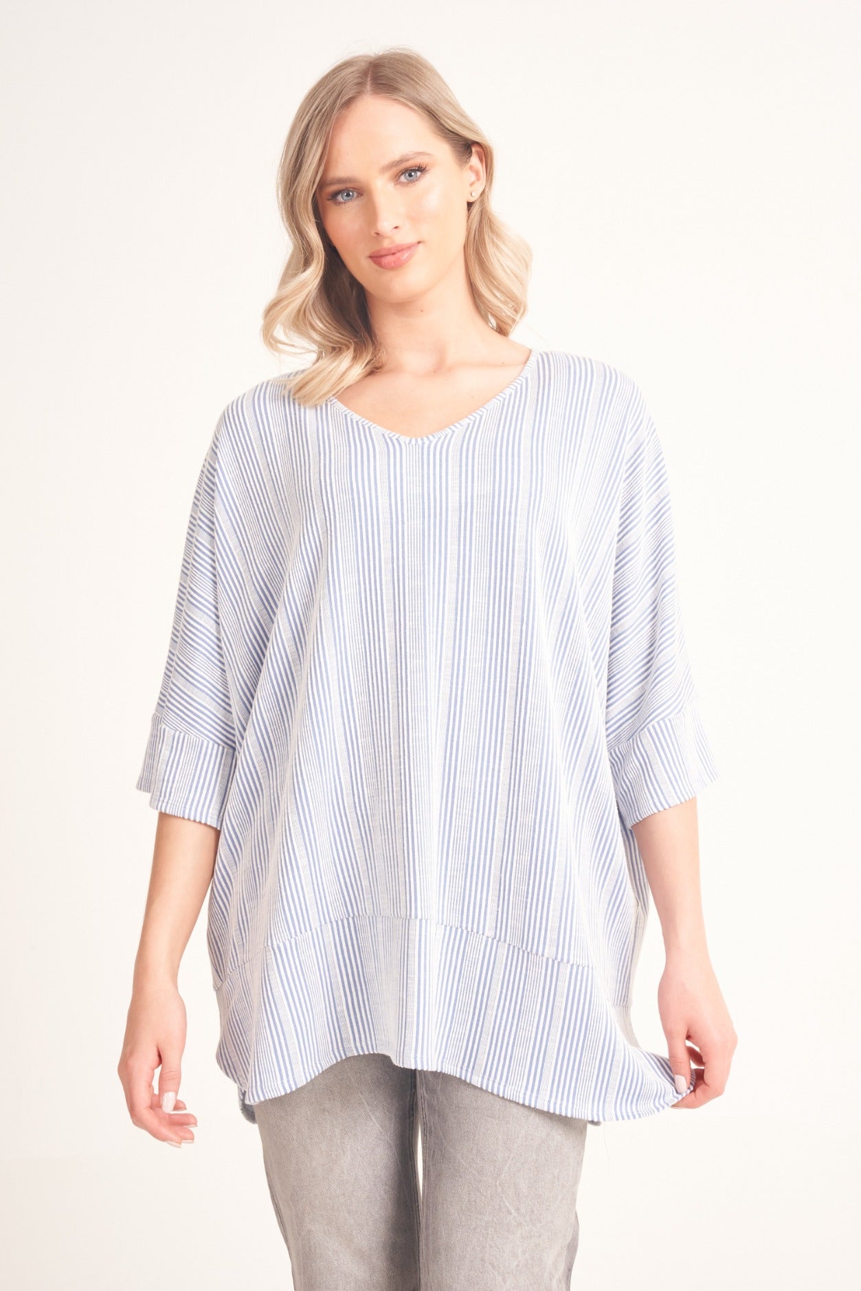 Stripe Textured Short Sleeves Top