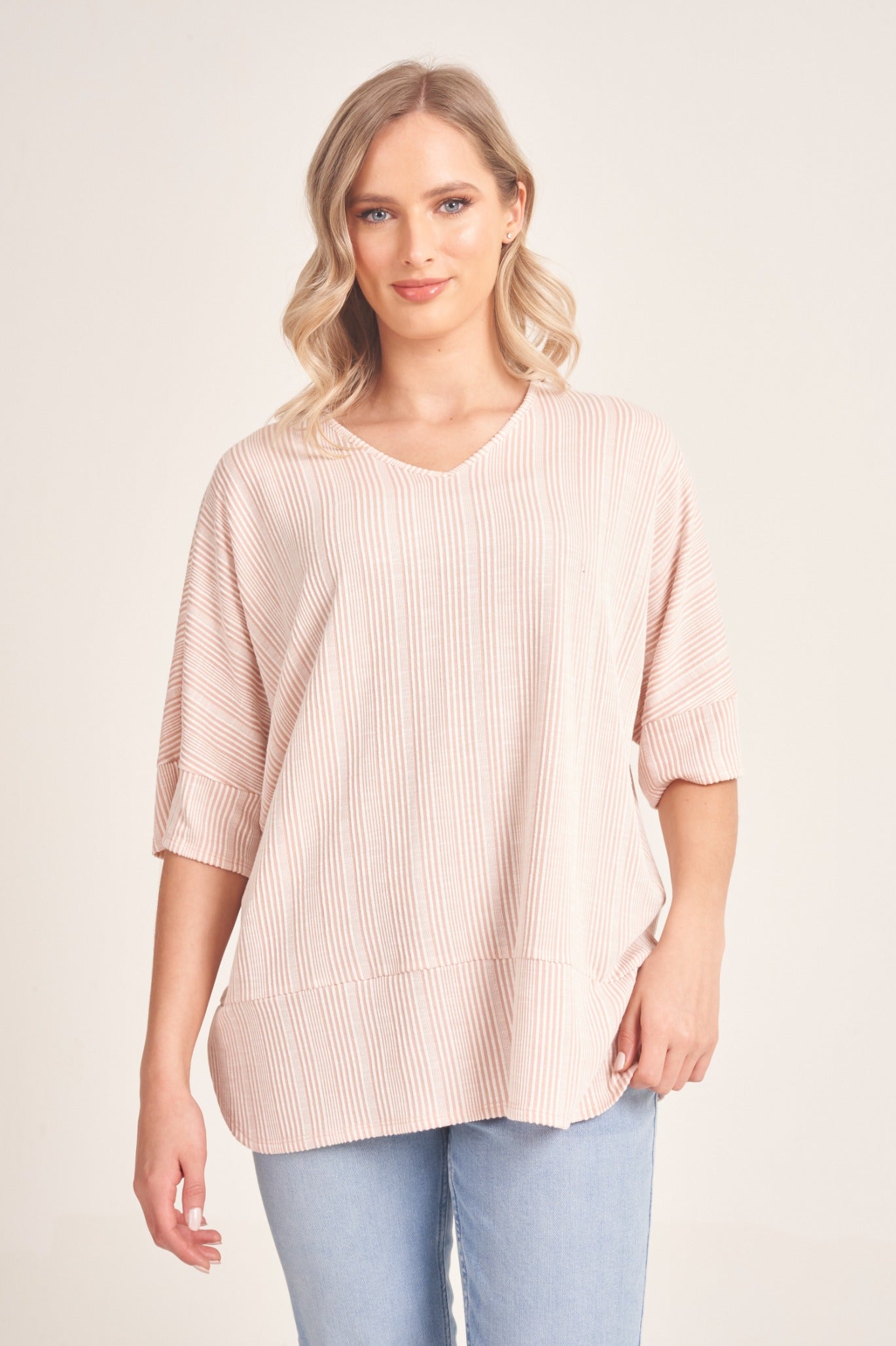 Stripe Textured Short Sleeves Top