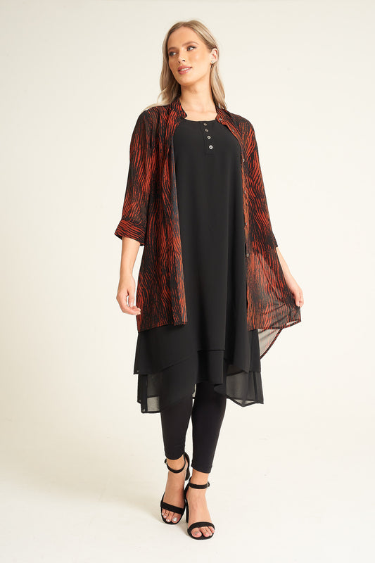 Abstract Printed Chiffon Triple Layer Shirt Dress