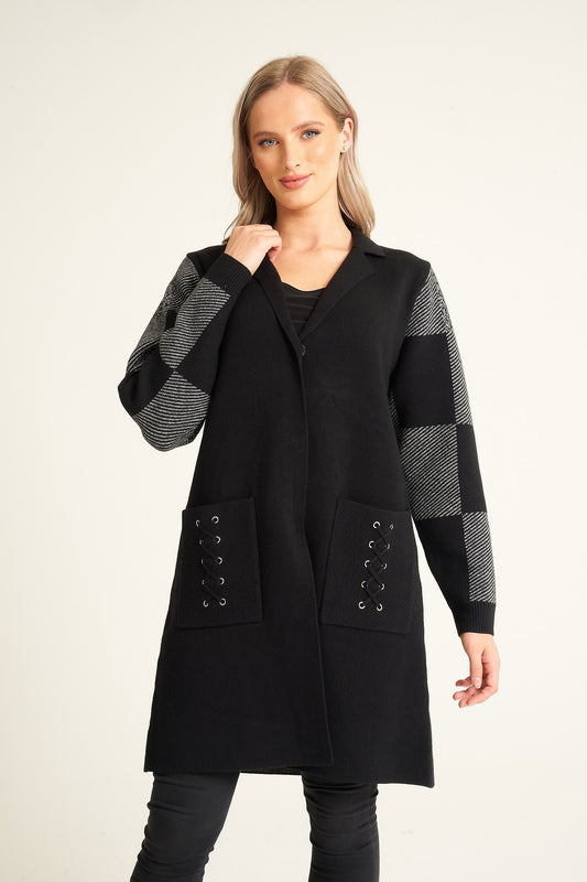 Mono Checkered Jacket with Pockets