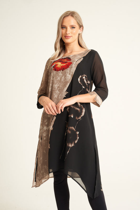 Diagonal Floral Print Chiffon Dress