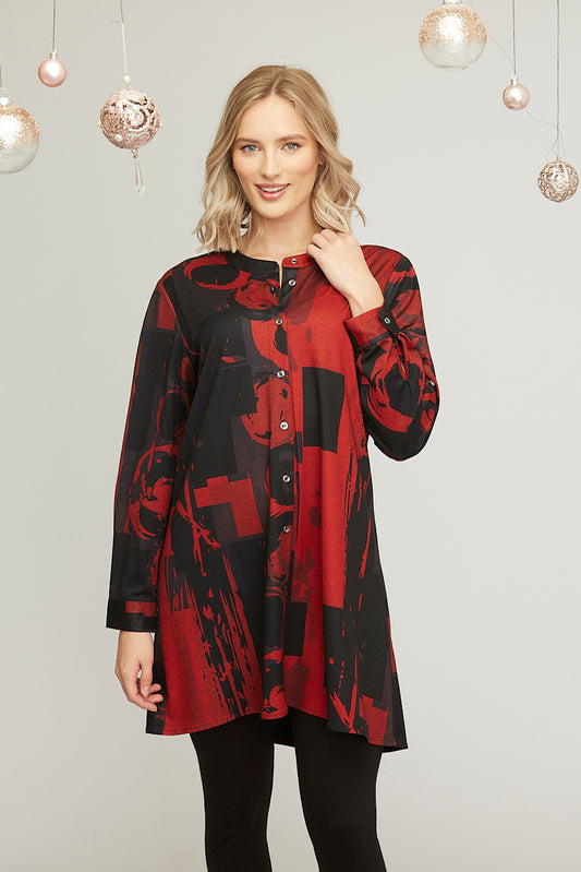 Abstract Print Button Through Shirt Tunic