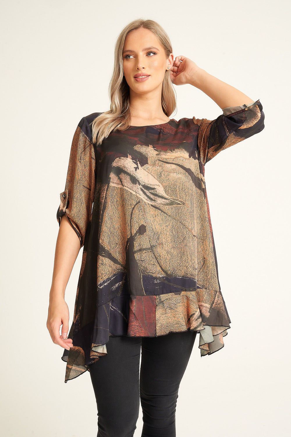 Silk-Feel Tunic with Necklace