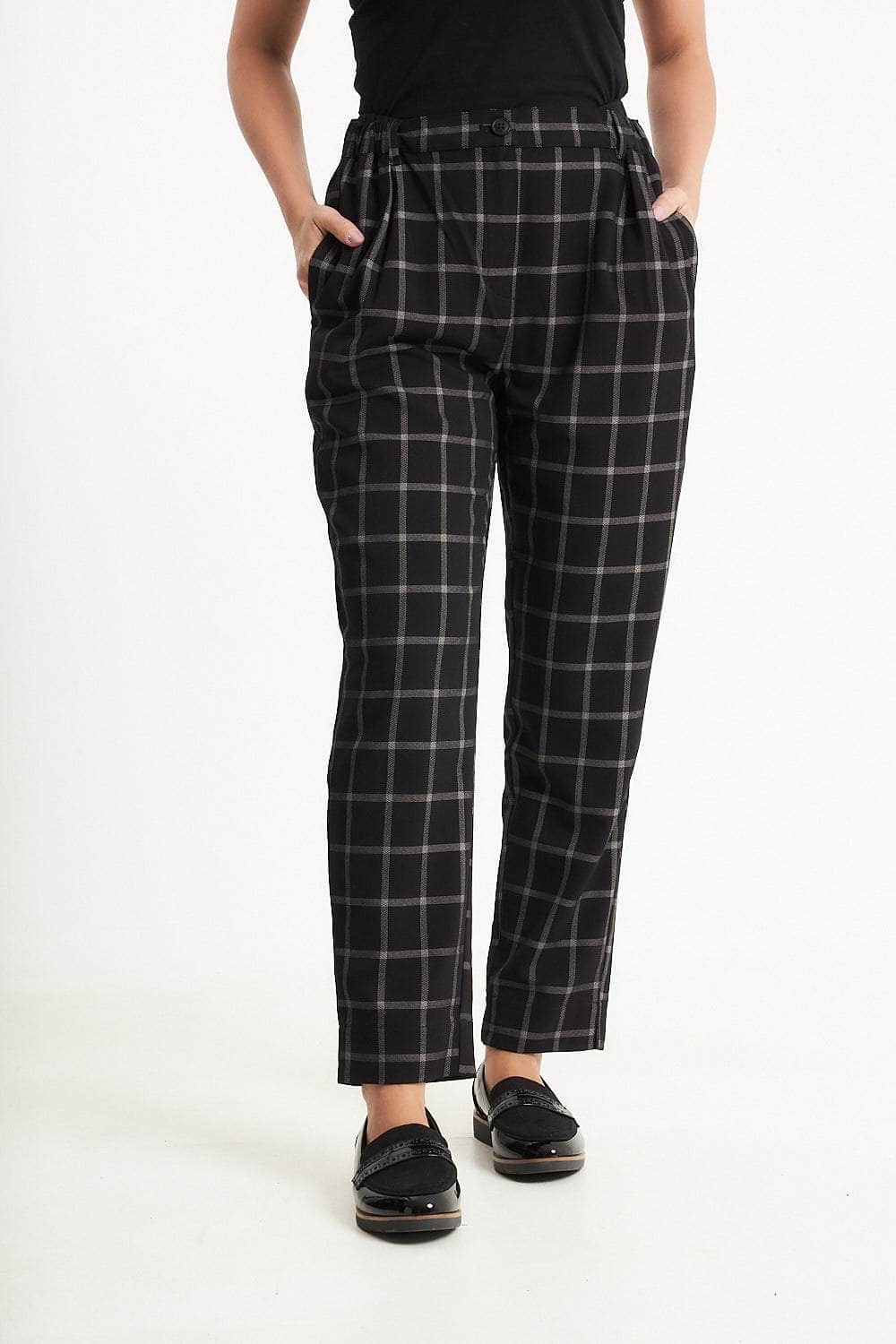 Checked Straight Leg Trousers