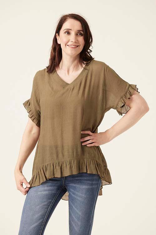 7563-A Double layer, frill hem/frill sleeve top (Wholesale Pack Of 7) Pre-Order