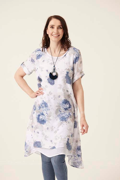 7477-C Double layer short sleeved print Dress (Wholesale Pack Of 7) Pre-Order