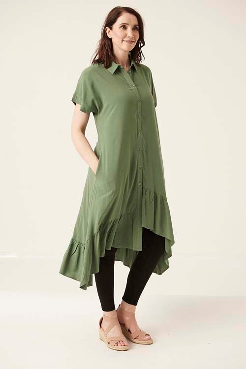 7461-B Extended sleeve deep frill hem Dress (Wholesale Pack Of 7) Pre-Order
