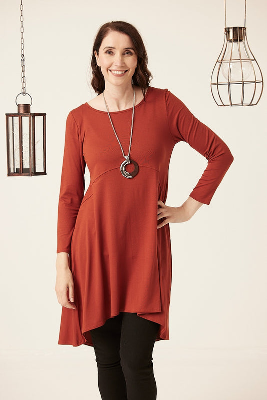 Elliptical Hem Long sleeved Dress