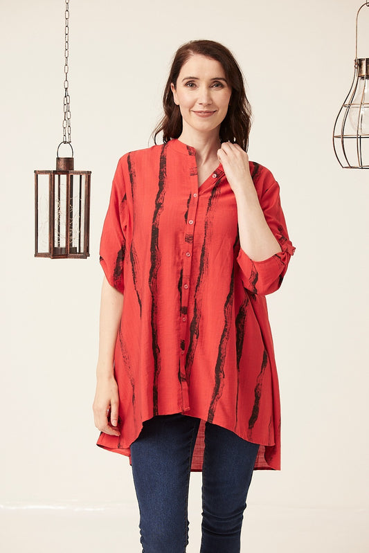 Abstract Print Button Shirt Tunic Top