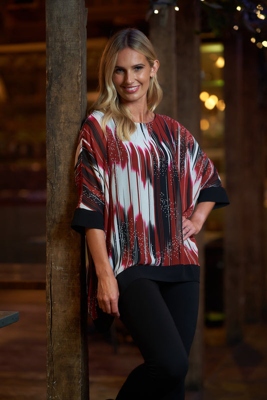 Abstract Printed Chiffon Cape Top