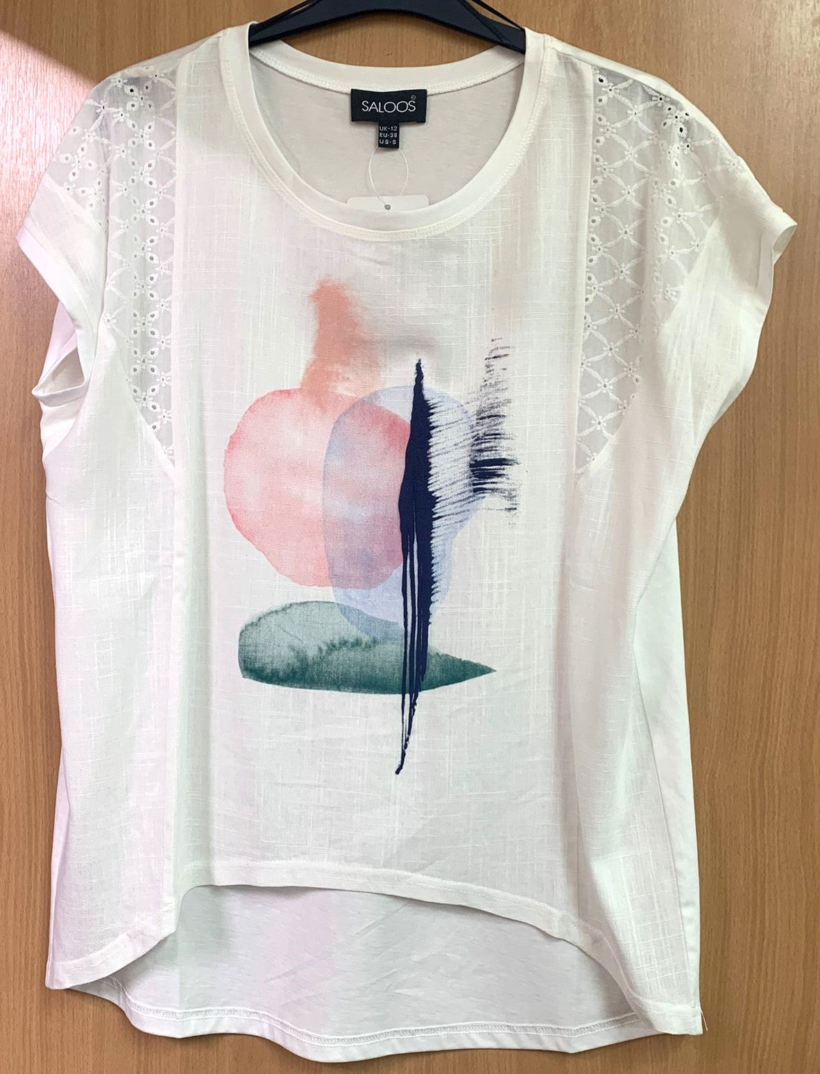 Multi Coloured Lace Panelled Elliptical Hem Summer Top