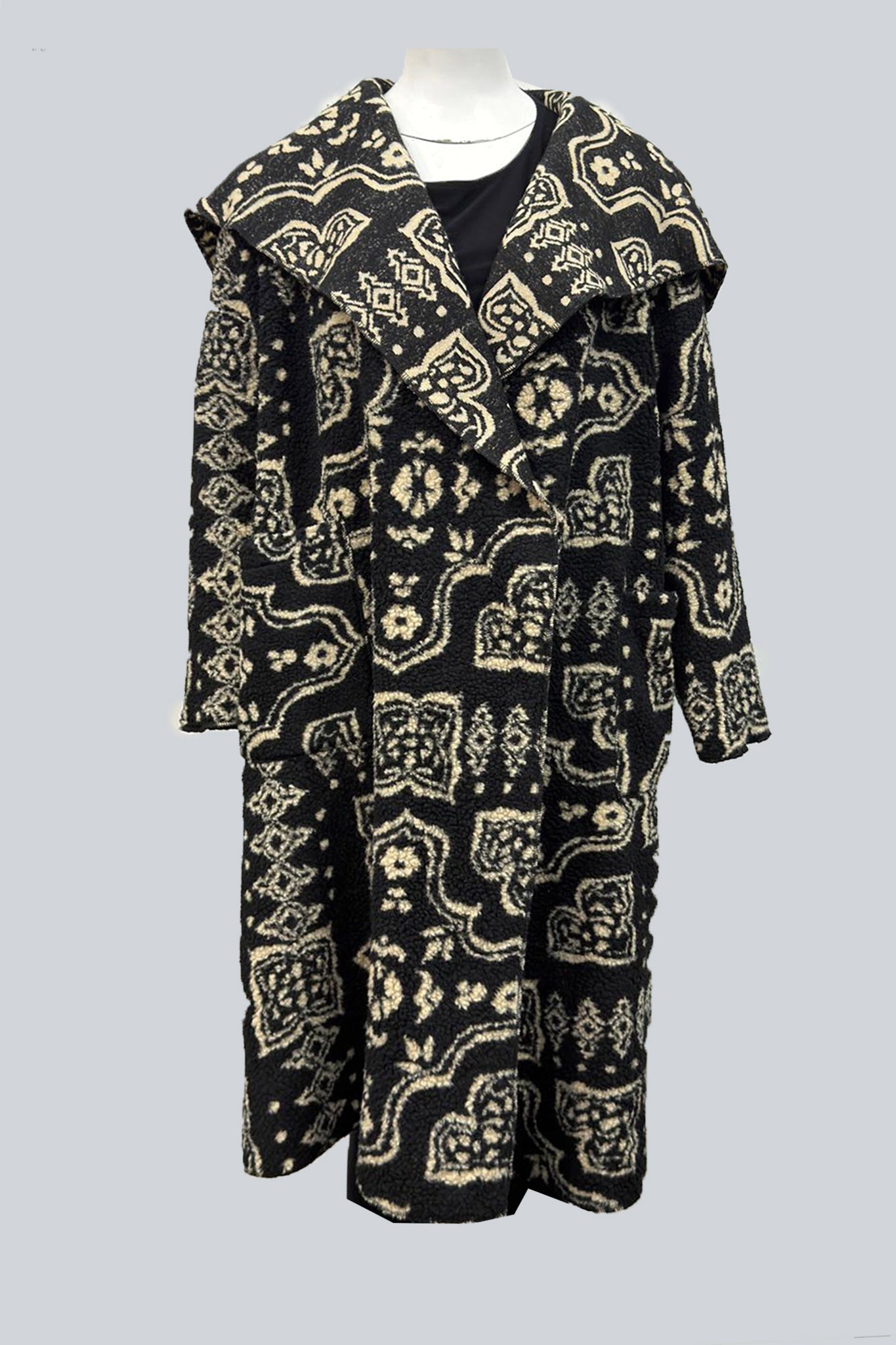 Printed Fleece Textured Waterfall Coat