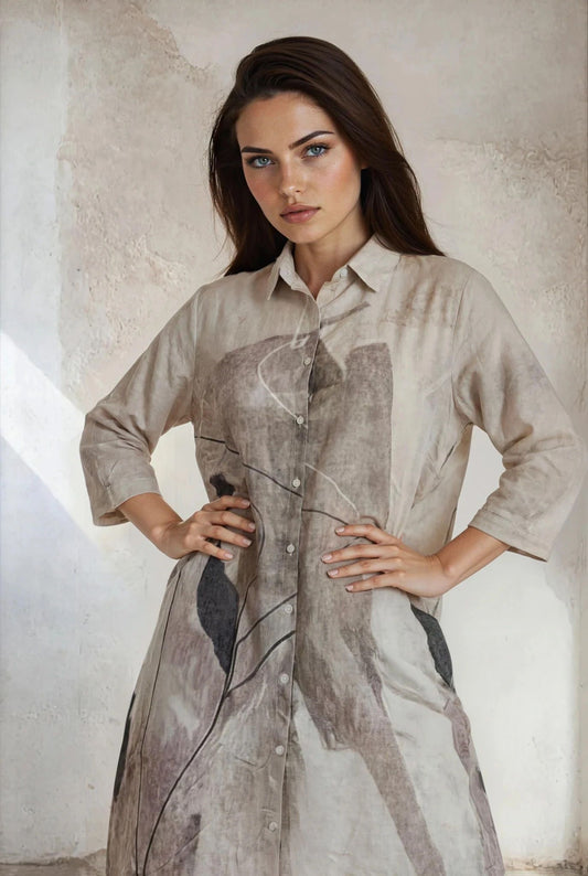 3/4 sleeve, A line shape shirt dress
