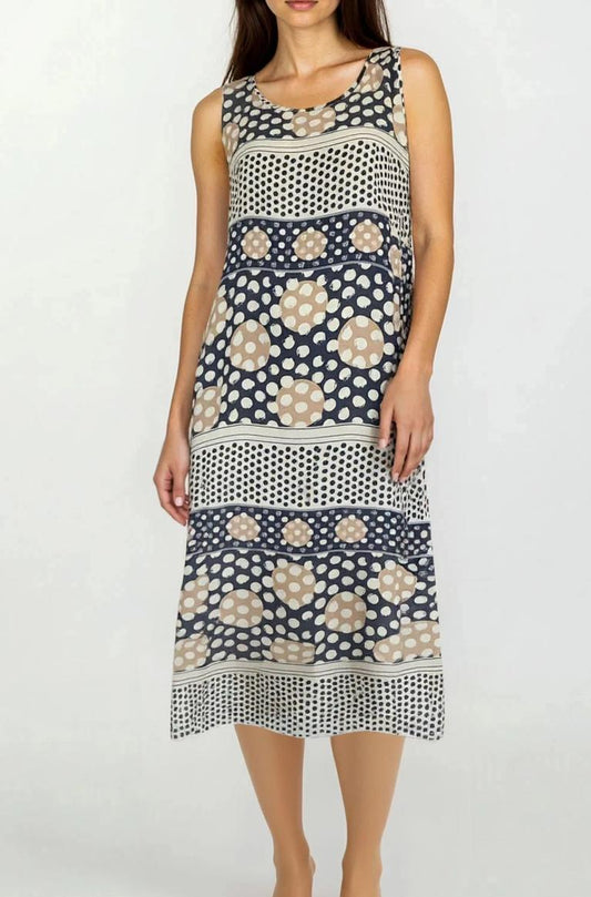 Sleeveless  Abstract Print Long Swing Dress