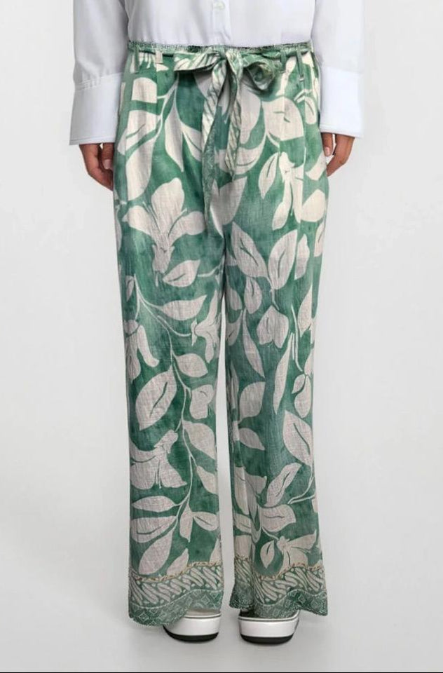 Botanical Border Print Trouser With Belt