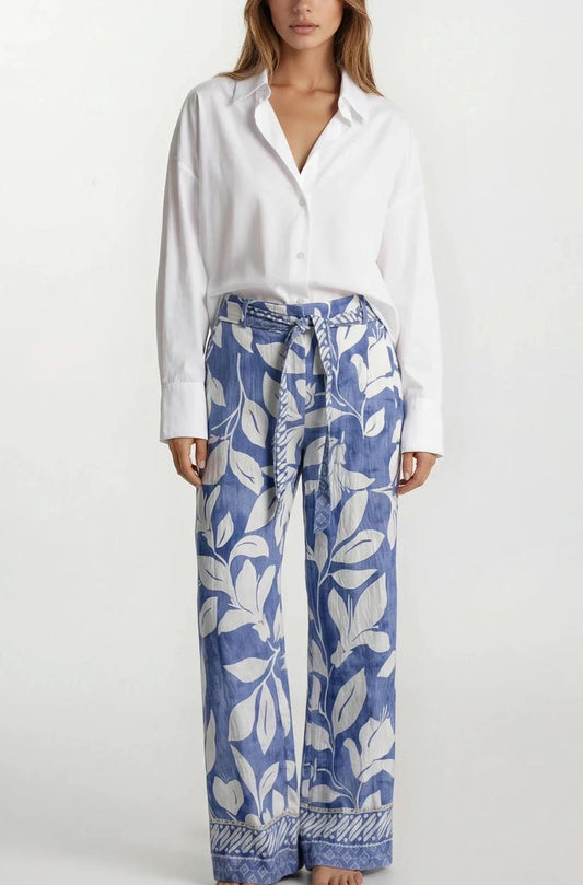 Botanical Border Print Trouser With Belt