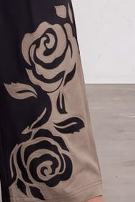 Floral Boarder Wide Leg Stretch Trousers