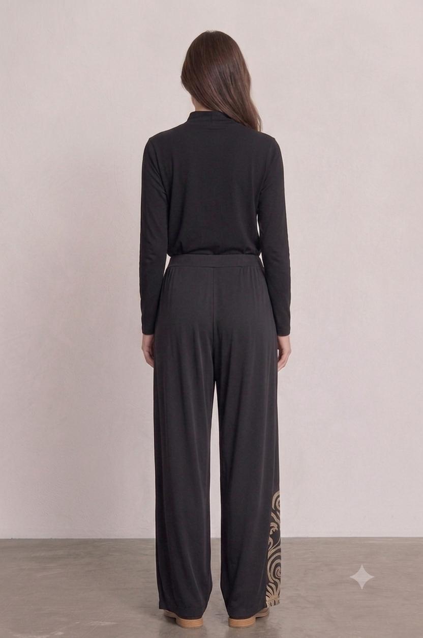 Floral Boarder Wide Leg Stretch Trousers