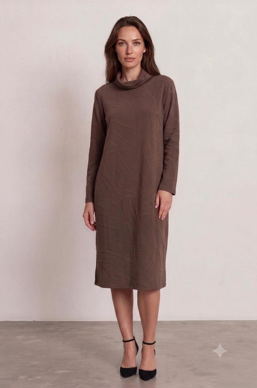 Abstract Leaf Cowl Neck Dress