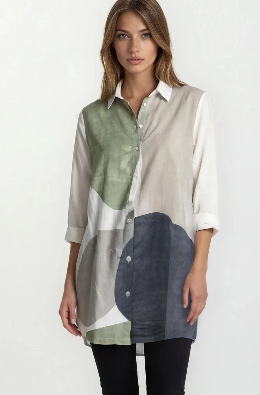 3/4 sleeve, A line shape shirt dress.