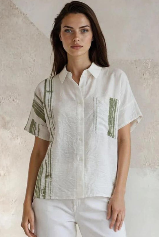 Abstract Print Single Pocket Shirt Top