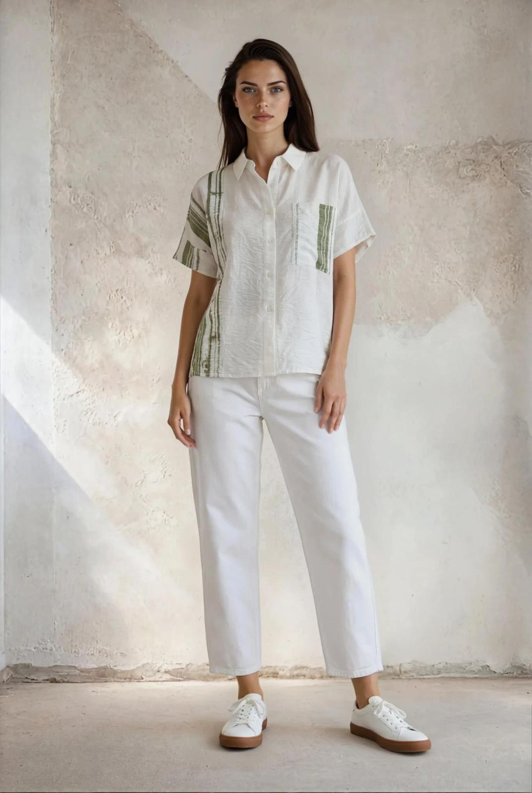 Abstract Print Single Pocket Shirt Top