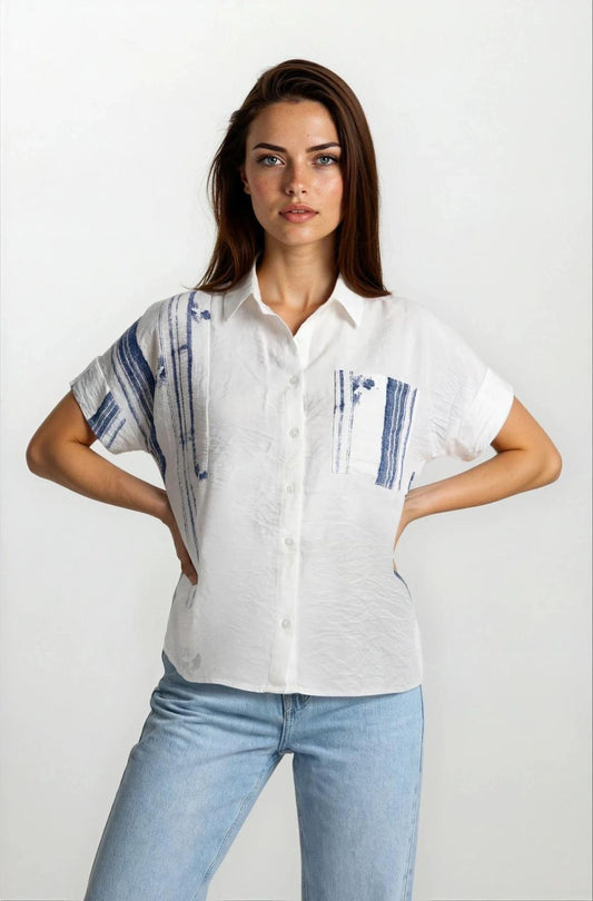 Abstract Print Single Pocket Shirt Top